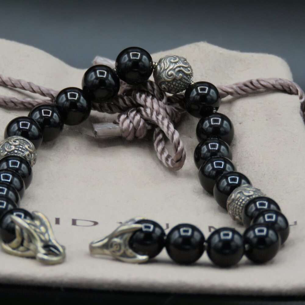 DAVID YURMAN Unisex WAVES Sterling Silver and Onyx Bead Bracelet 8.5”